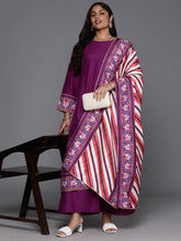 Plus Size Ethnic Motifs Printed Panelled Kurta with Palazzos & Dupatta-AP-AHKUDUPZ-COMBO-381